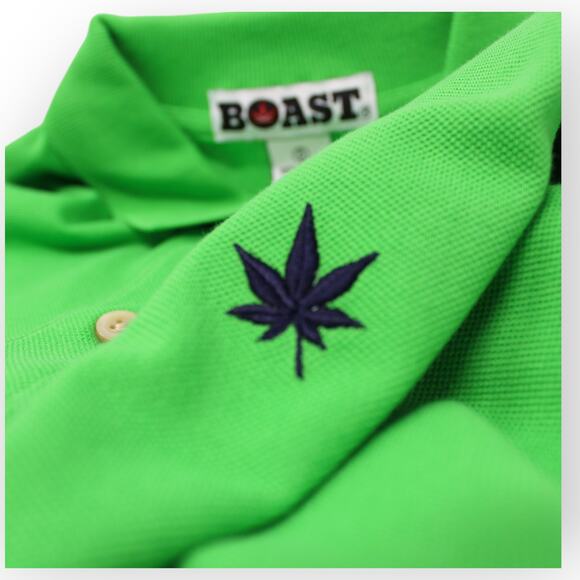 BOAST USA Men Small 1983 Classic Pique Polo Kelly Green Pot Leaf Logo - Picture 6 of 11